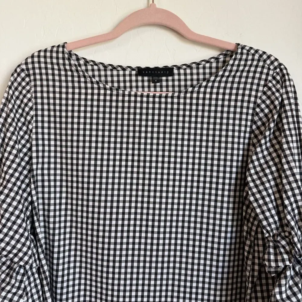 Sanctuary Revolve Black & White Gingham Lightweight  Ruffle Sleeve Blouse Small - Picture 3 of 9